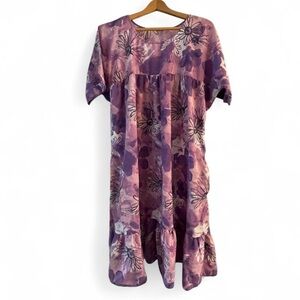 Vintage 90s Women's XL Lightweight Floral Purple Pink Midi Mumu House Dress